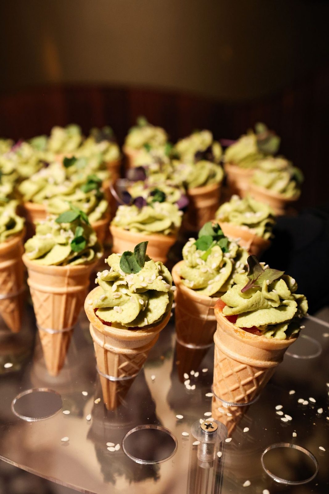 Savory cones piped with herb cream
